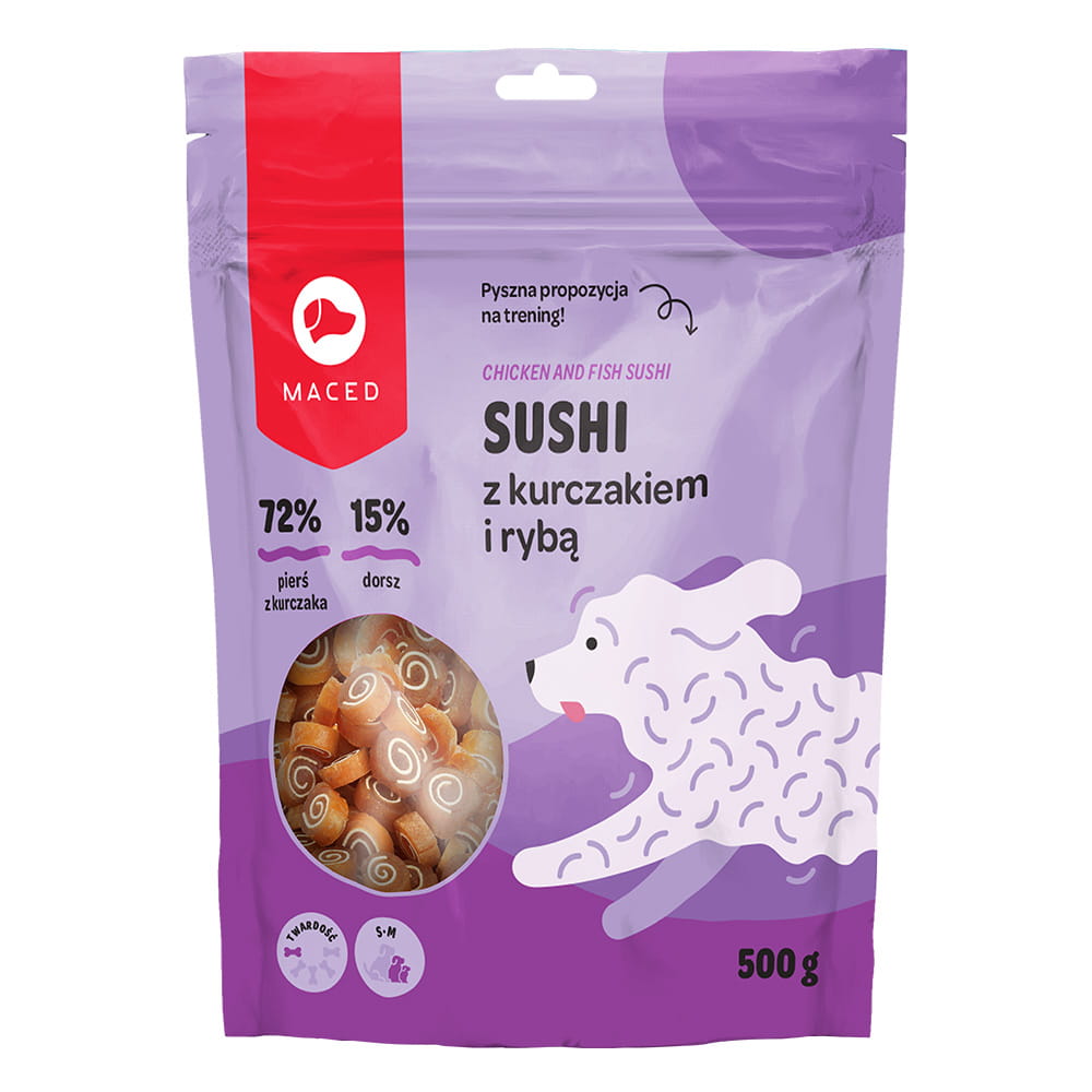 Maced Treserki Przysmak dla Psa Sushi z Kurczakiem i Rybą 500g